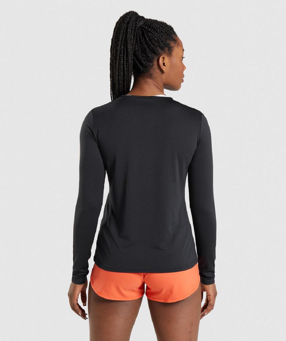 Long Sleeve Damskie Gymshark Treningowe Czarne | PL 2778BEX